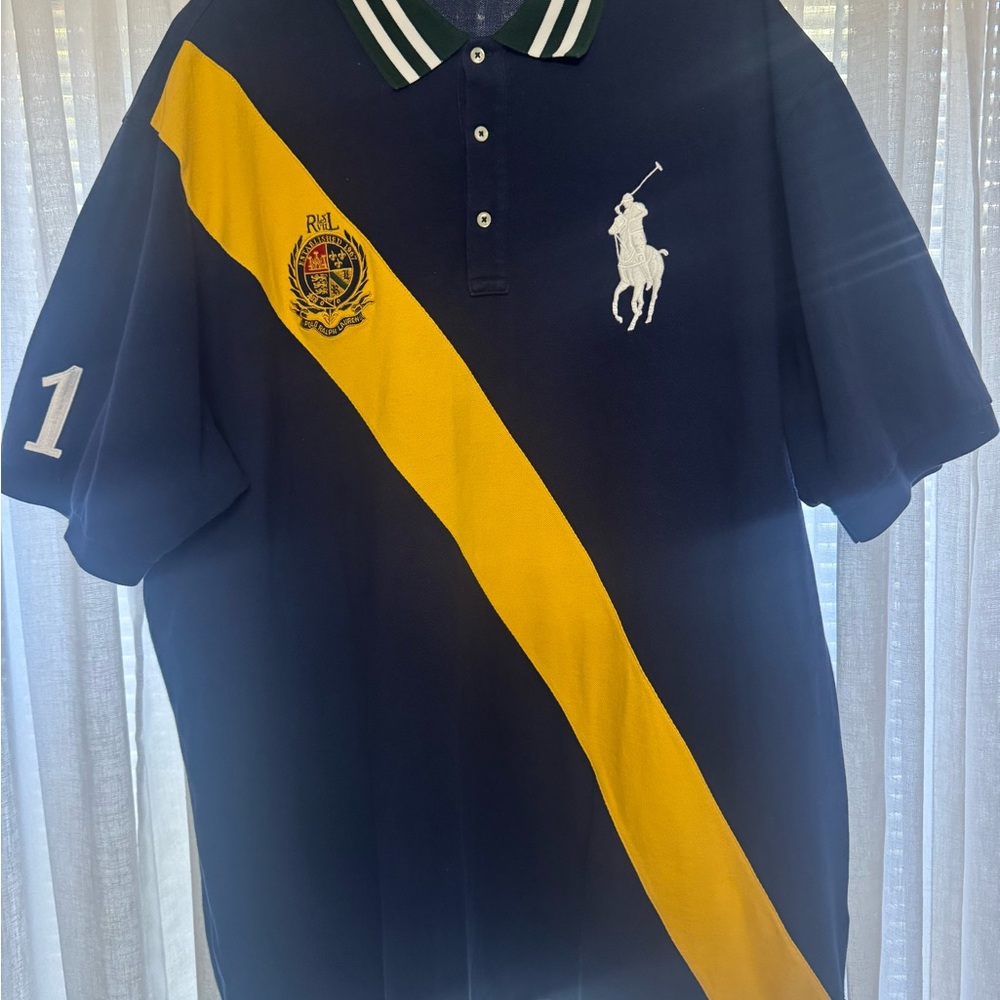 Polo by Ralph Lauren Men's Blue and Yellow Striped Polo - Like New!